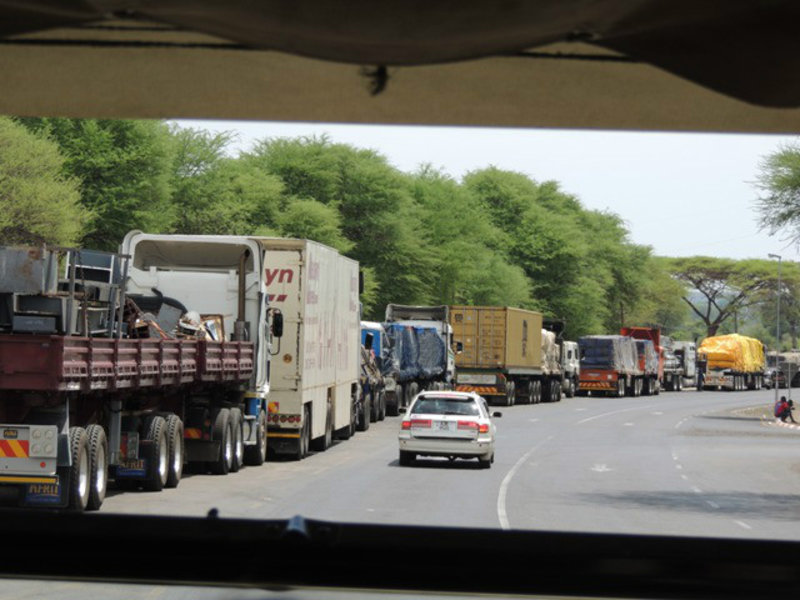 Trucks waiting to get through border