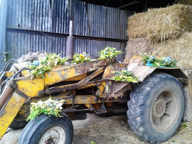 flowers adorning Non's tractor