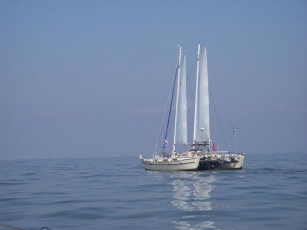 Un catamaran unique gréer en goélette          