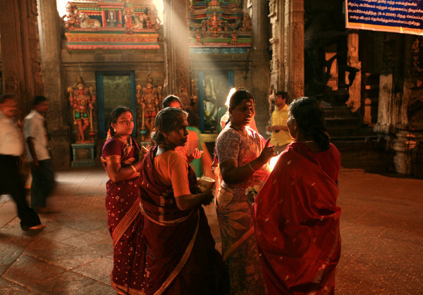 Women gather at a Temple in Madurai