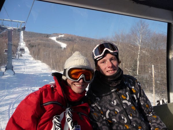 Nicky and Sam on the Gondola to the top of the mountain