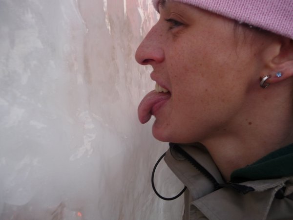 Marie-Eve was dared to lick the ice castle so she duly did!!!!