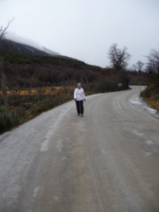 Sharon trying to carefully navigate the icy road