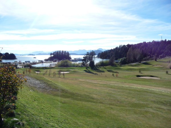 The Llao Llao Hotel golf course and Puerto Panuelo in the background