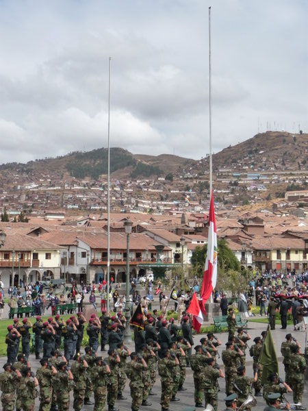 Raising the Peruvian flag