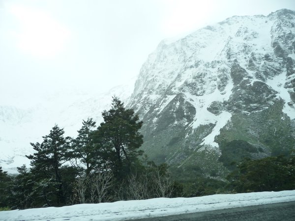 The snowy road to Milford Sound