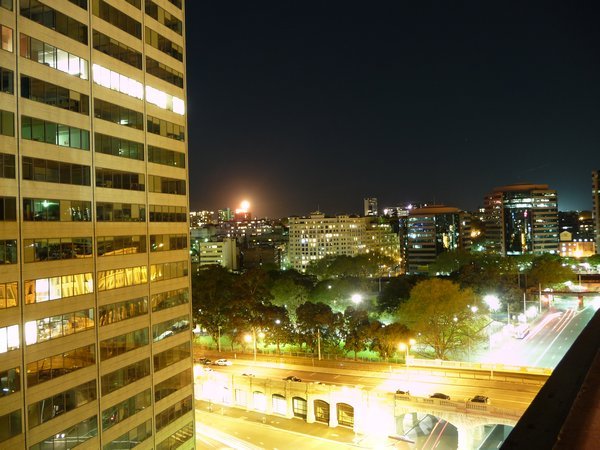 The view from the top of the hostel at night