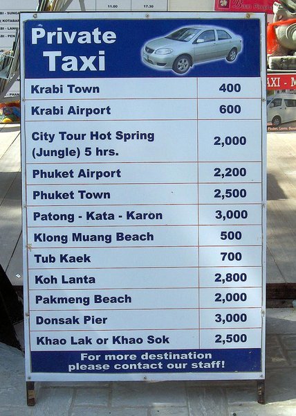 Taxi Rates in Ao Nang