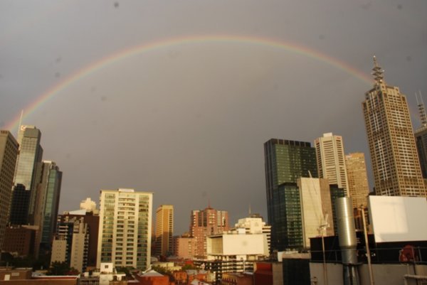 Rainbow over the city center (Melbourne)