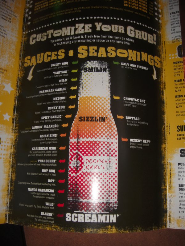 Buffalo Wild Wings spice and sauce options
