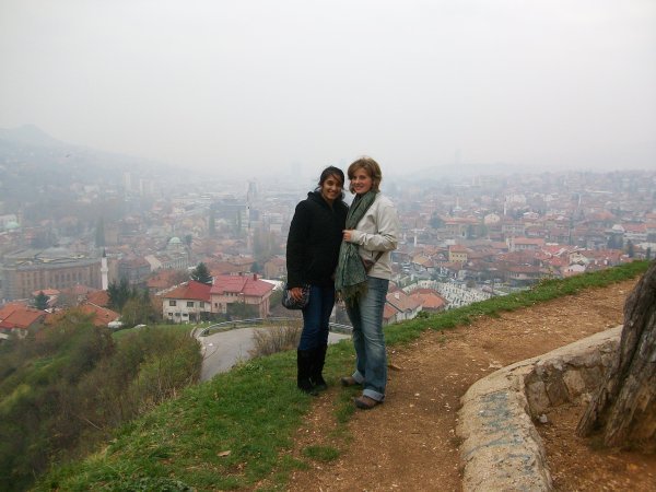 Ushma and I in front of our panoramic view of the city