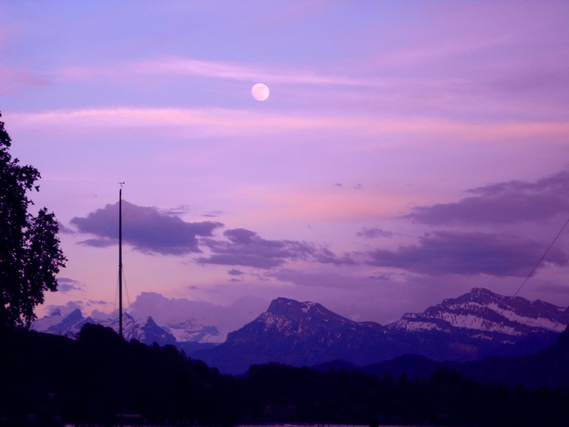 Moon over Mountains in Luzern