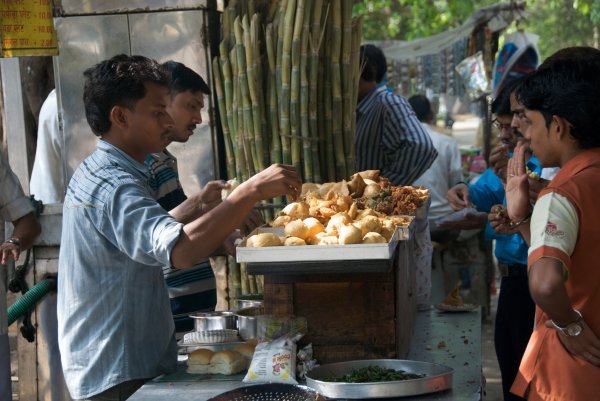 Selling samosas on the street
