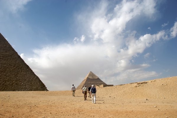 Hiking up to the pyramids