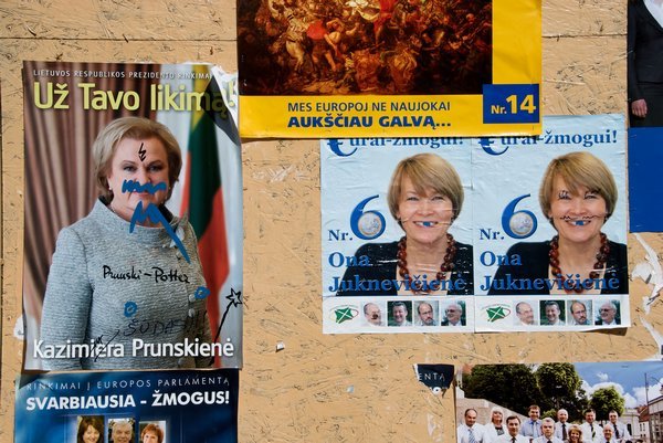 Defaced campaign signs in Vilnius