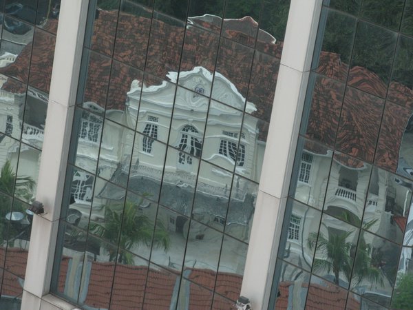 The E&O hotel, reflected from floor 26 of a concrete tower