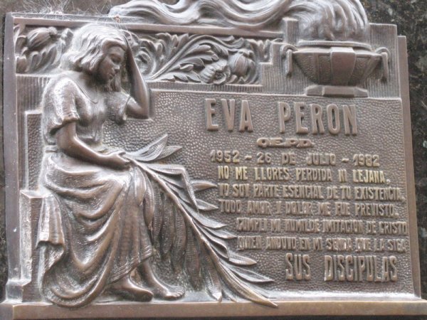 Evita plaque on grave