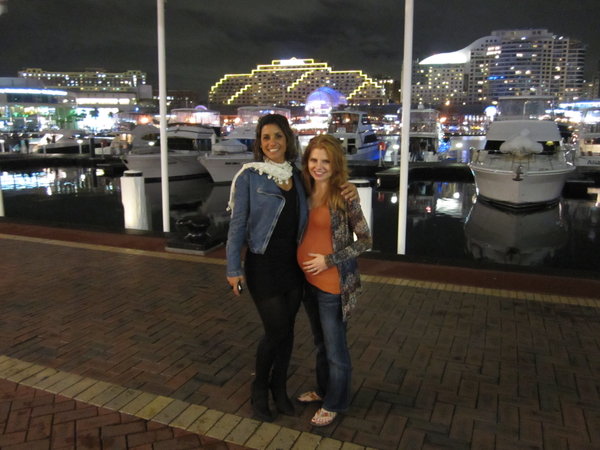 Raquel & Sara in Darling Harbour (with fireworks in the background)