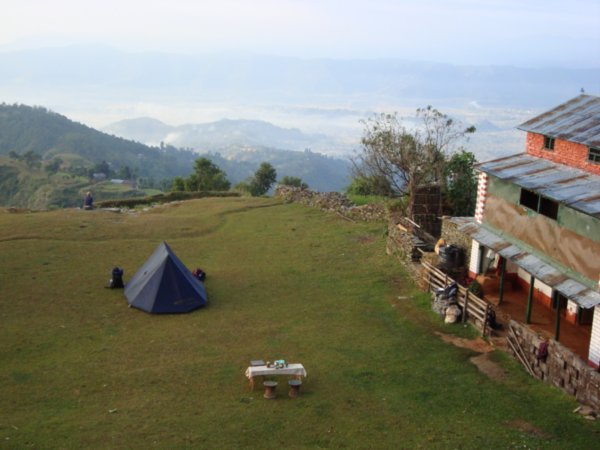 Early morning view of the camp and Pokhara (upper right)