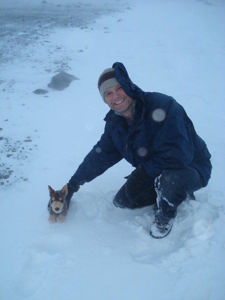Timmy and Dad in snowstorm