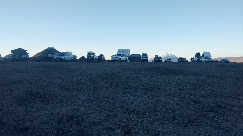 Campers lined up at Drekagil 8.30pm
