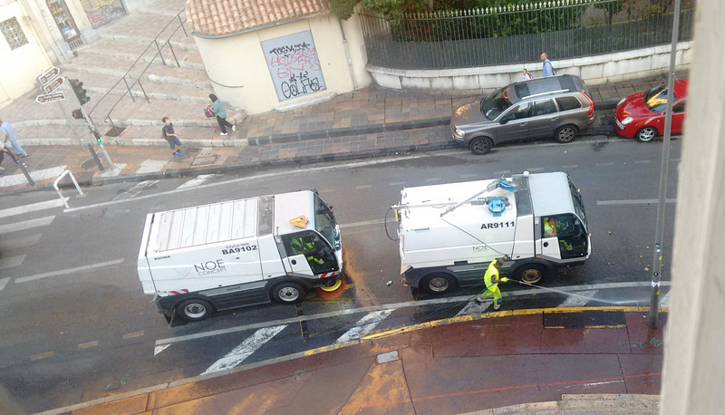 Street cleaning team below our window
