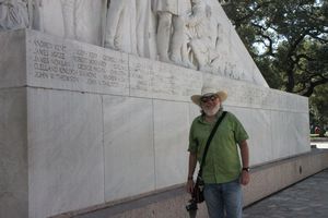Tourist at the Alamo Memorial