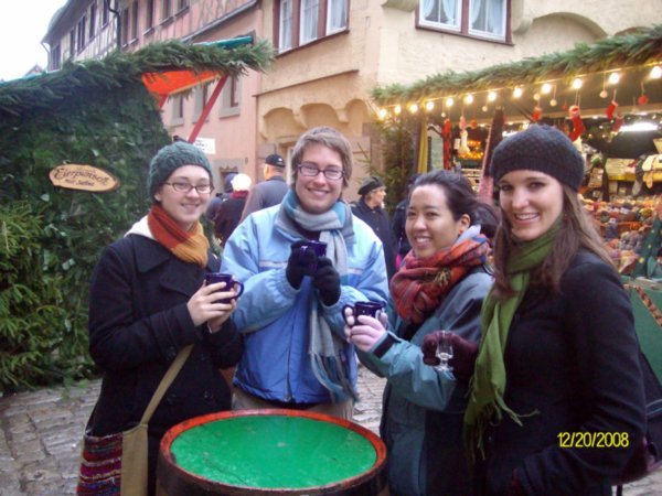 Drinking gluwein in Rothenburg.