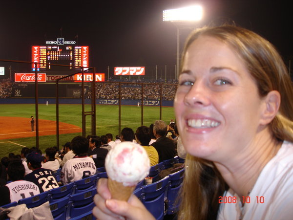 Mo with her baseball icecream