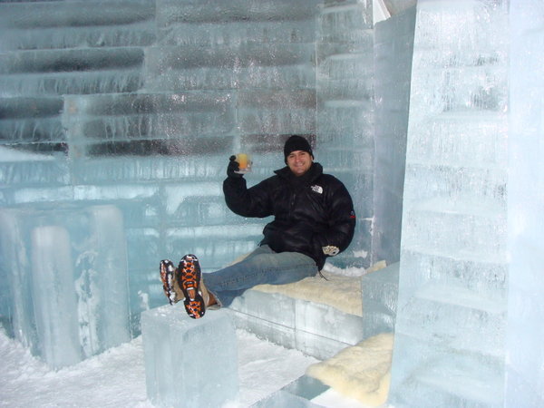 Stephen lounging at the ice bar