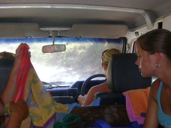 Hayley driving the van