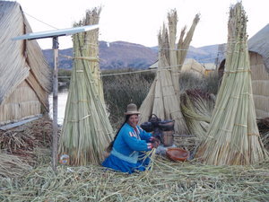 Floating village on lake Titicaca