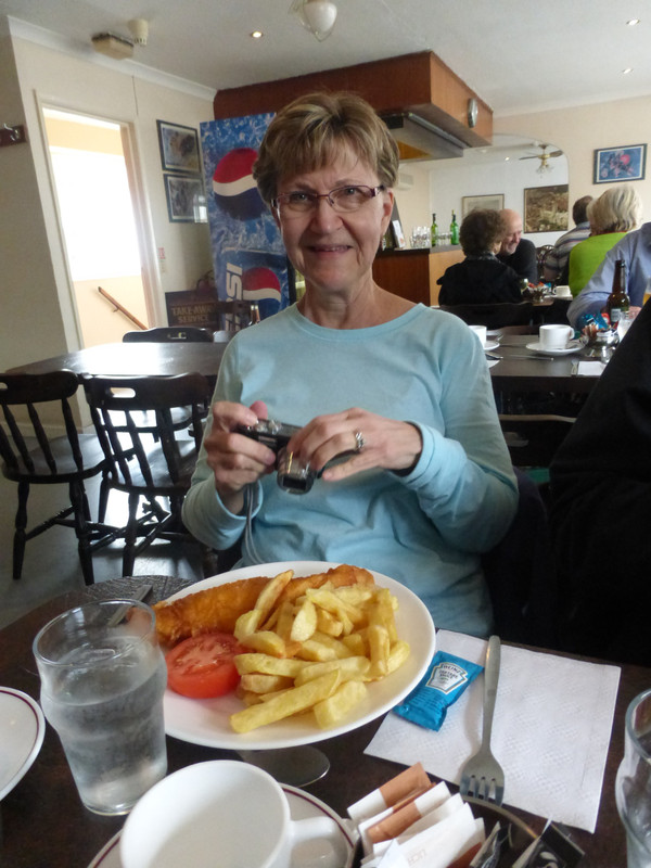 Sharon with Fish and Chips