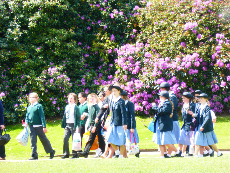 School children touring Warwick Castle