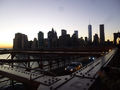 Crossing Brooklyn Bridge at dusk