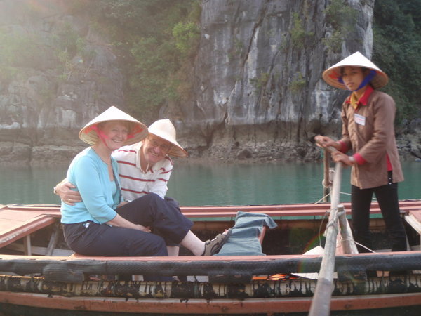 mum and Dad in a floating village in Halong Bay