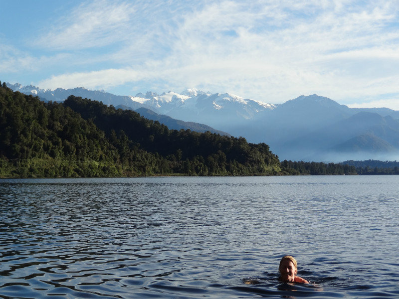 Swimming with views of Mt Cook in the background
