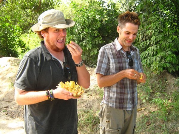 Kevin and me trying our first ever Jackfruit
