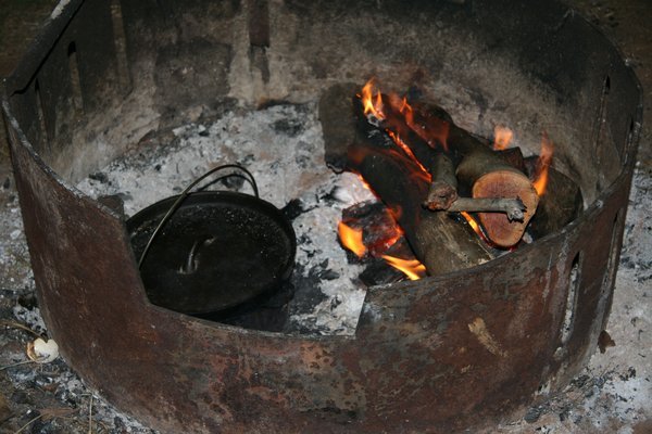 On with the camp oven