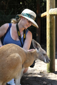 Hilary feeds a kangaroo