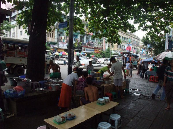 One of the many tea shops and sidewalk eateries