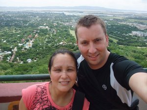Matt and I at the top of Mandalay Hill, west view, Ayeyarwady in the background
