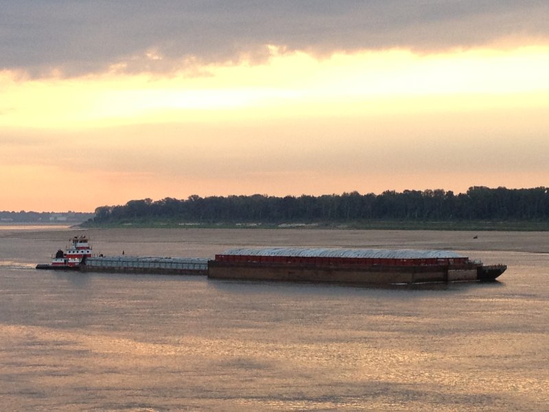 Barge on the Mississippi in the morning