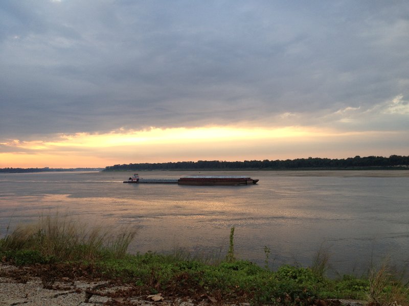 Barge on the Mississippi in the morning