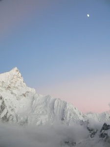 Nuptse with the moon at sunset