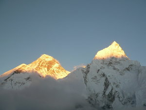 Everest (left) (8850 m) and Nuptse (7861 m) at sunset
