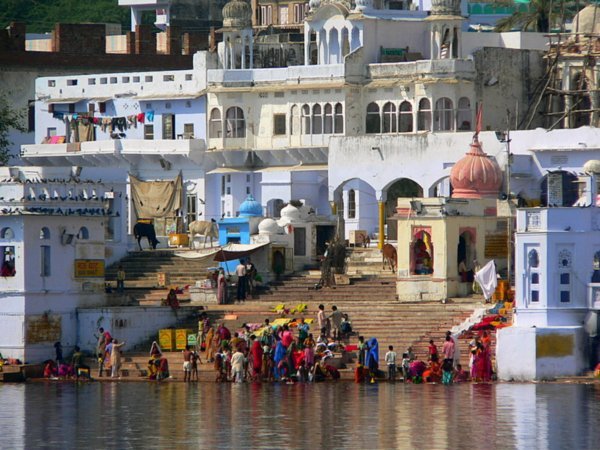the ghats at the holy lake