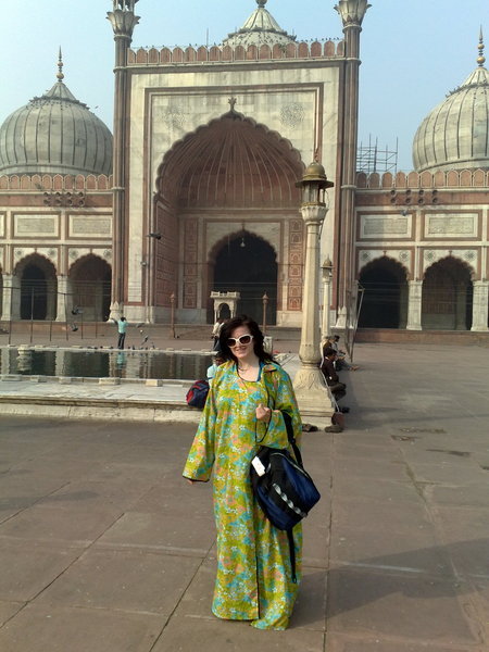 Katie at Friday mosque in Delhi