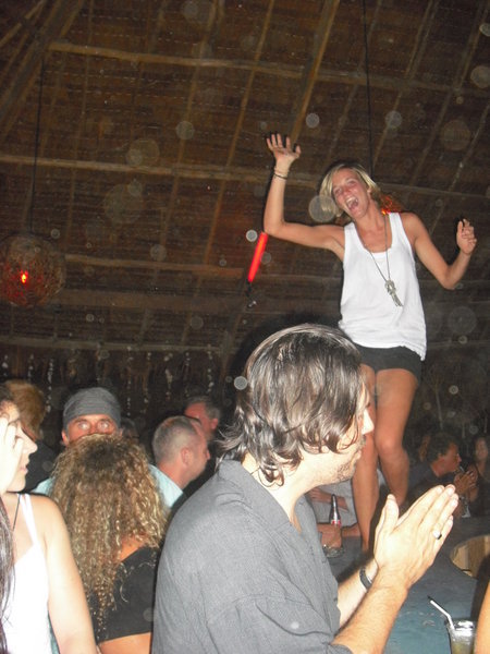 Lucy dancing on the Bar