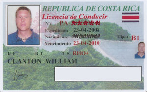 Non-smiling Costa Rica Drivers License for an automobile (Tipo: B1)
